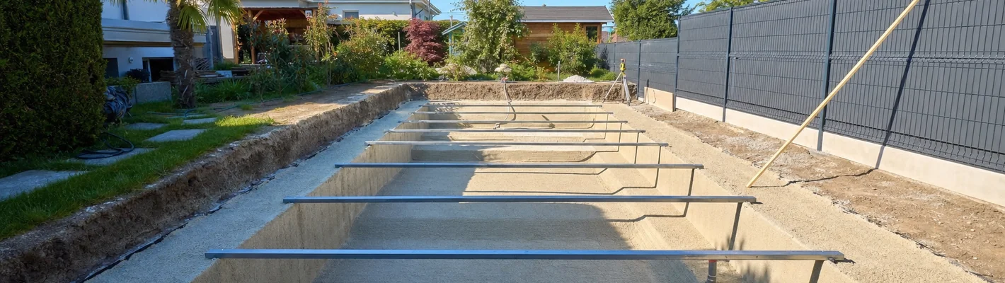 Baugrube für ein Fertigbecken im Garten