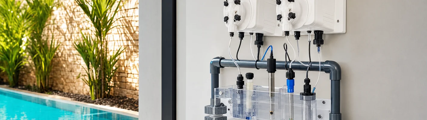 Chlordosieranlage mit Dosierpumpen und Messzelle im Technikraum