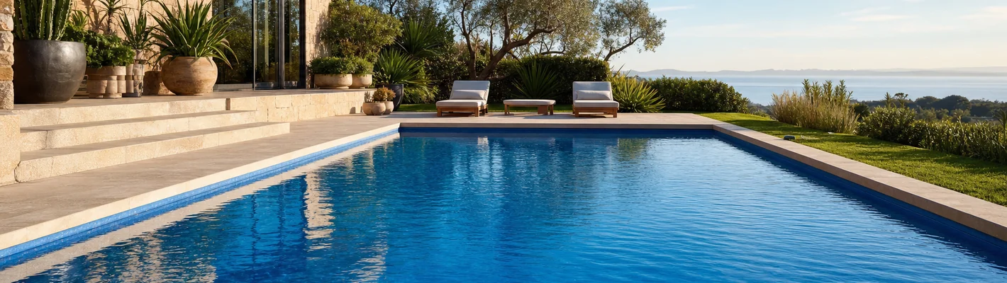 Schwimmbecken mit gewebeverstärkter ELBE Blueline Poolfolie von Elbtalplastics
