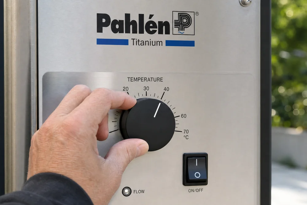 Thermostat-Einstellung am Elektro-Durchlauferhitzer für den Pool