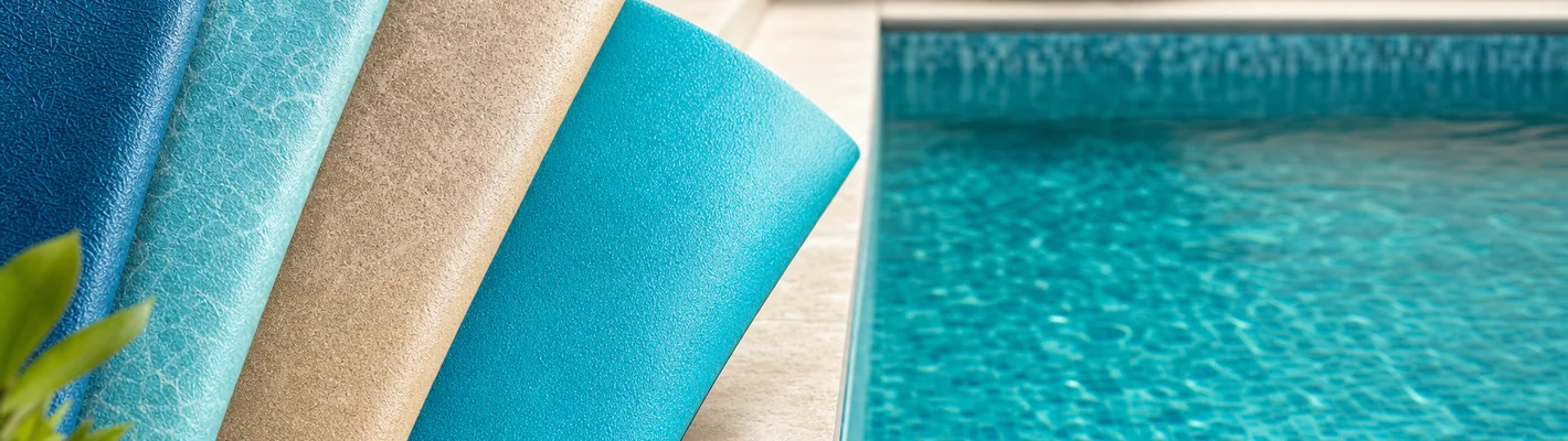 Schwimmbadfolie in verschiedenen Farben und Mustern