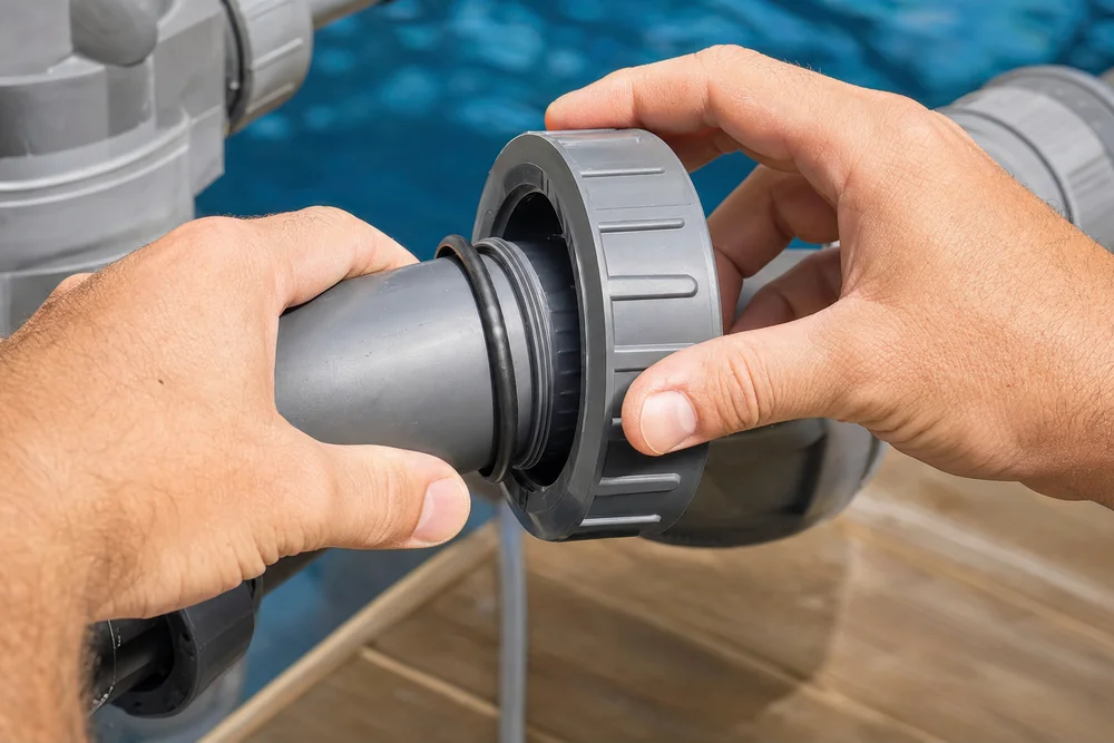 Montage einer PVC-Verschraubung mit Überwurfmutter und O-Ring