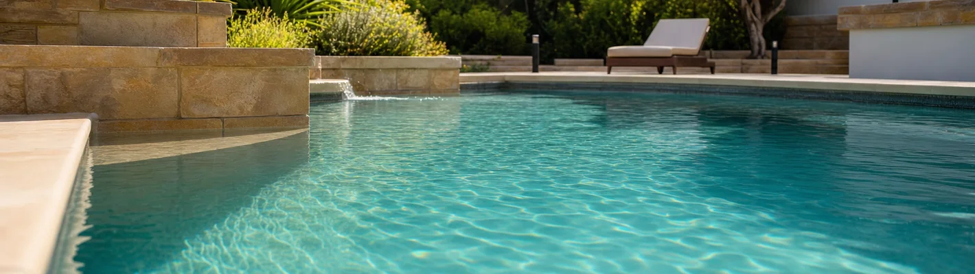 Klares, chlorfrei gepflegtes Schwimmbadwasser mit PHMB