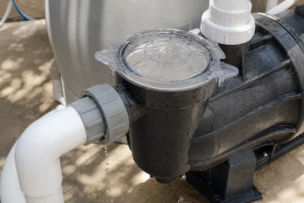 Filterpumpe mit Vorfilter und Verschraubungen auf der Saugseite Filterpumpe mit Vorfilter und Verschraubungen auf der Saugseite