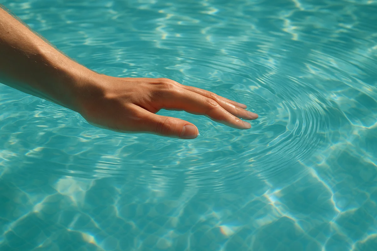 Hand im weichen, klaren Poolwasser