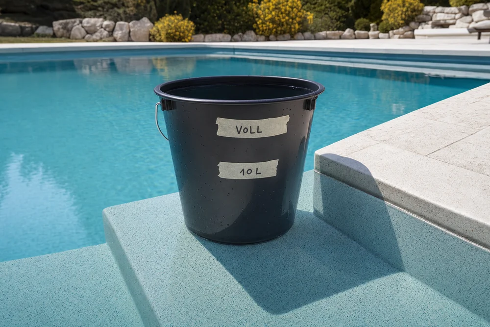 Eimertest am Pool zur Unterscheidung von Leck und Verdunstung
