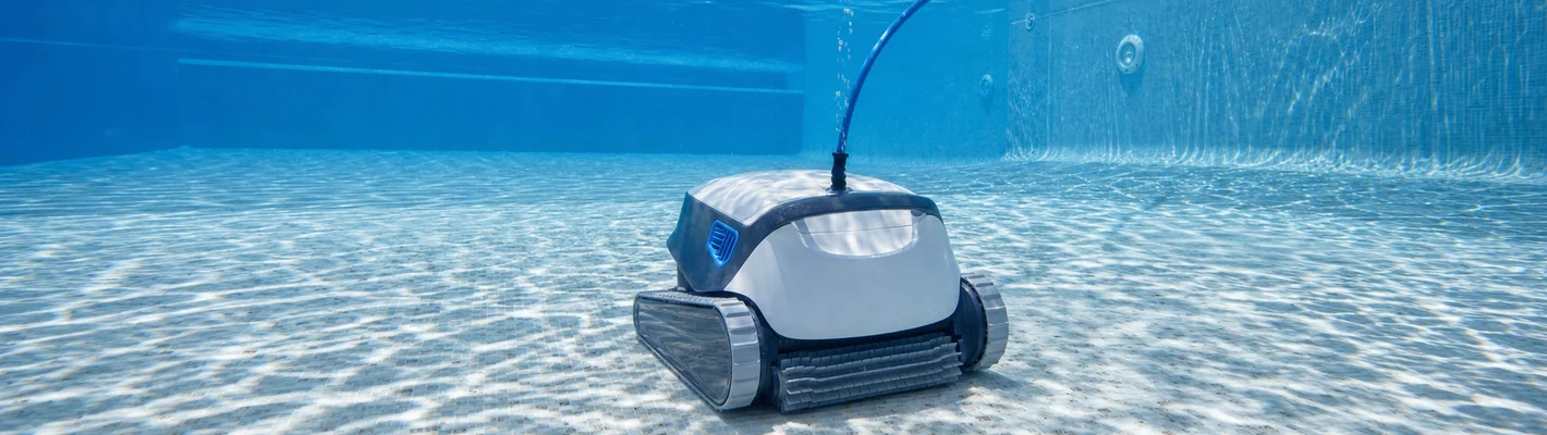 Poolroboter reinigt den Boden eines Salzwasserpools