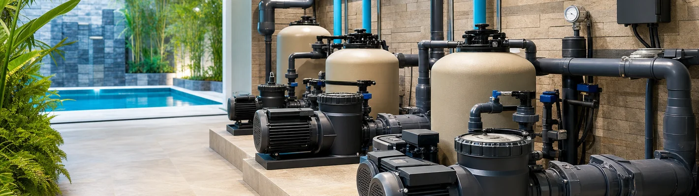 Schwimmbadpumpen und Filterpumpen im Pooltechnik-Raum, Übersicht der Pumpentechnik