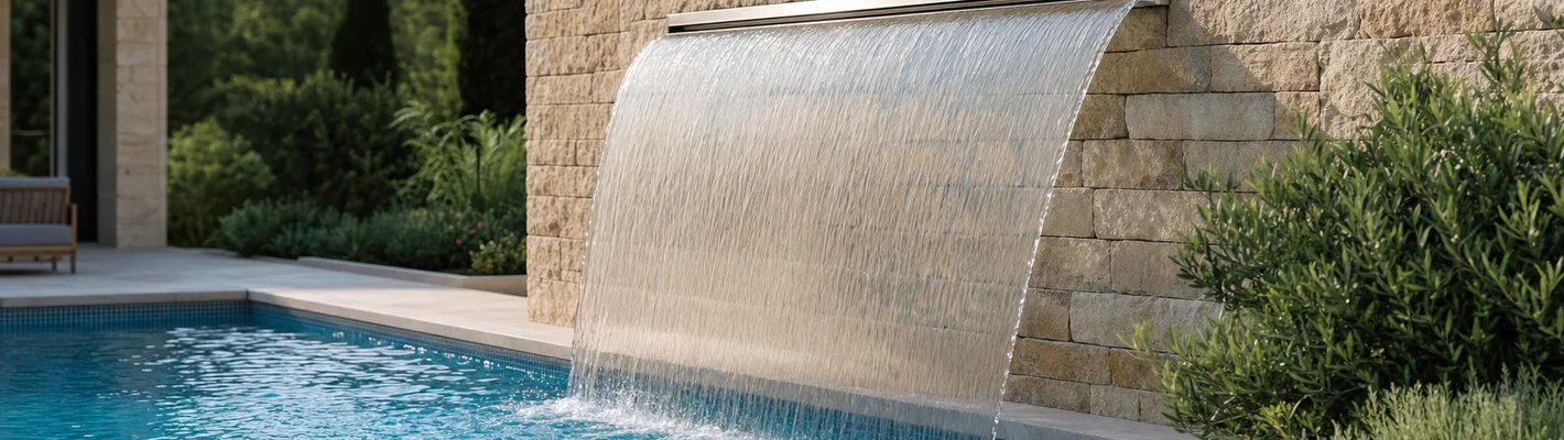 Schwalldusche mit gleichmäßigem Wasservorhang am Pool