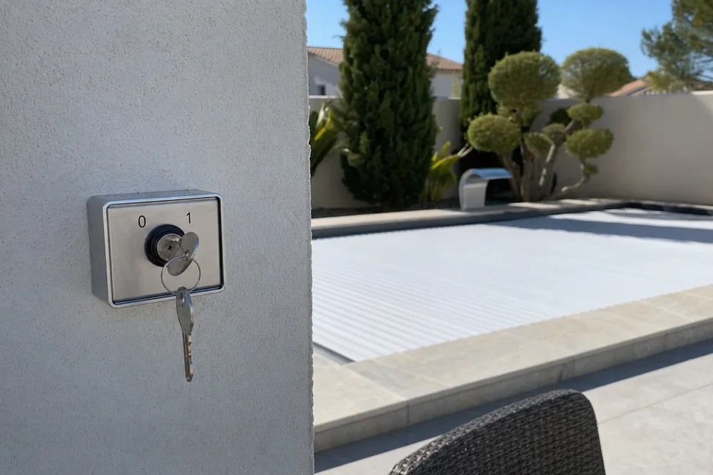 Schlüsselschalter zur Bedienung einer Poolabdeckung am Beckenrand