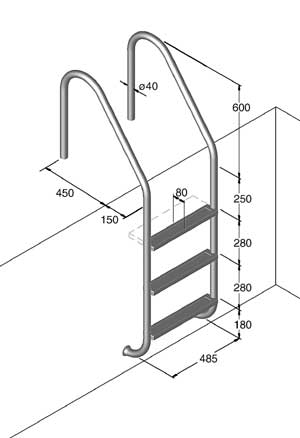 Leiter MARINA VARIO 4 Stufen Edelstahl Poolleiter V4A rutschfeste Stufen Montage