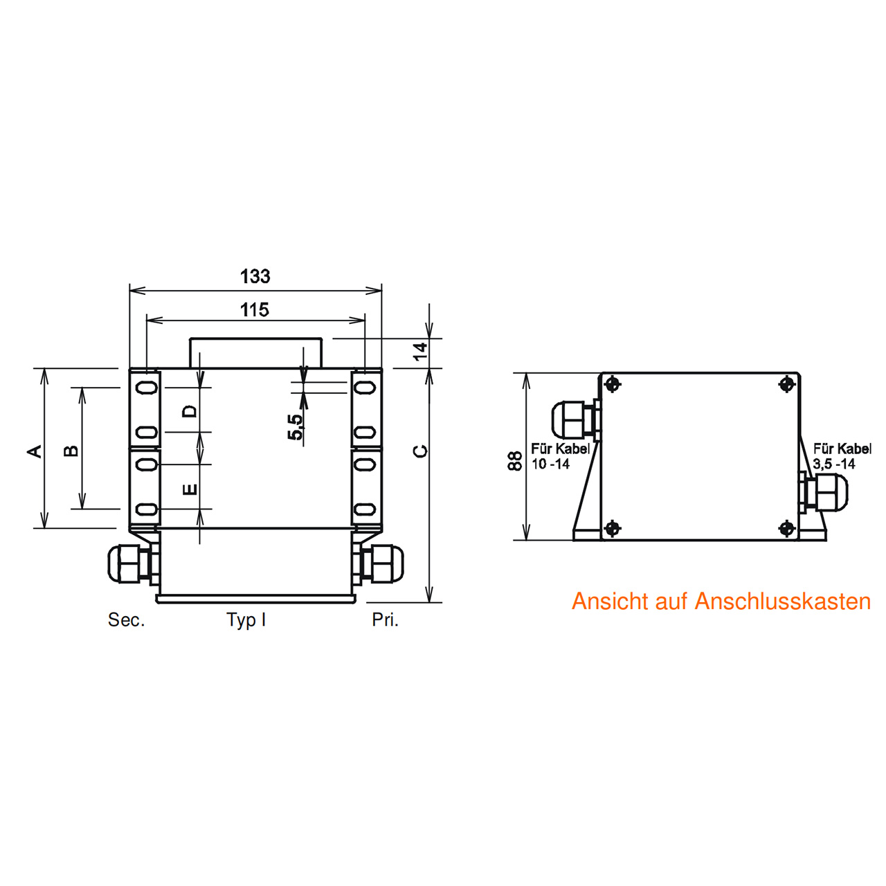 Sicherheitstransformator für Pool Scheinwerfer 100 150 200 300 350 VA Skizze