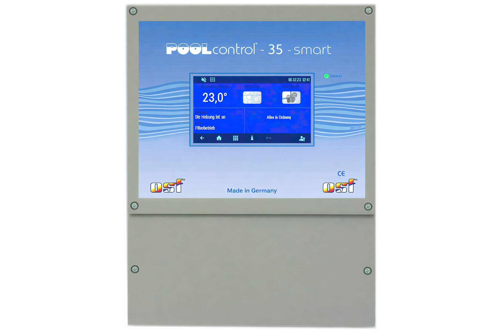 PC-35-smart Poolsteuerung mit beleuchtetem Display und Anzeige der Pooltemperatur