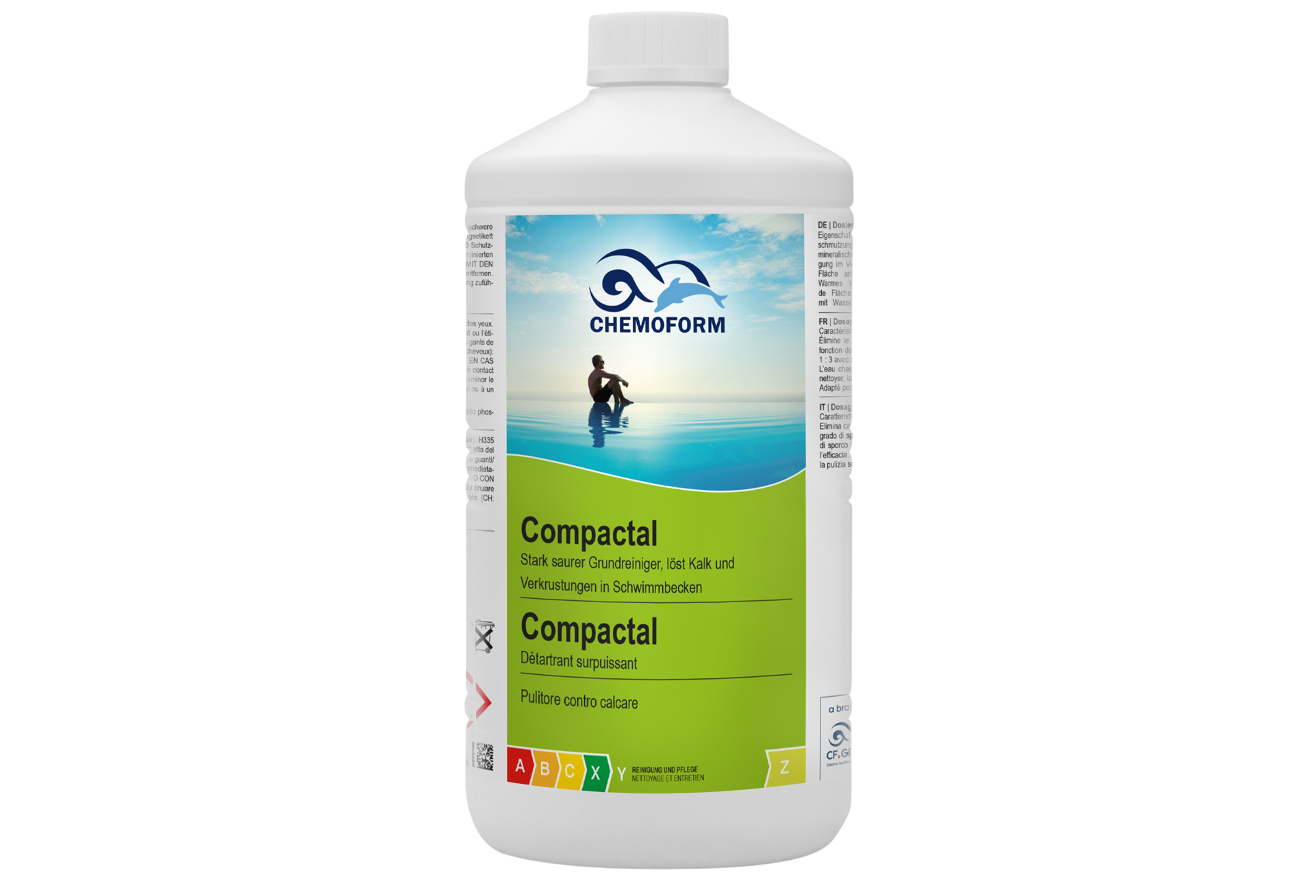 Compactal 1l Flasche von Chemoform, stark saurer Grundreiniger für Schwimmbecken, mit Etikett