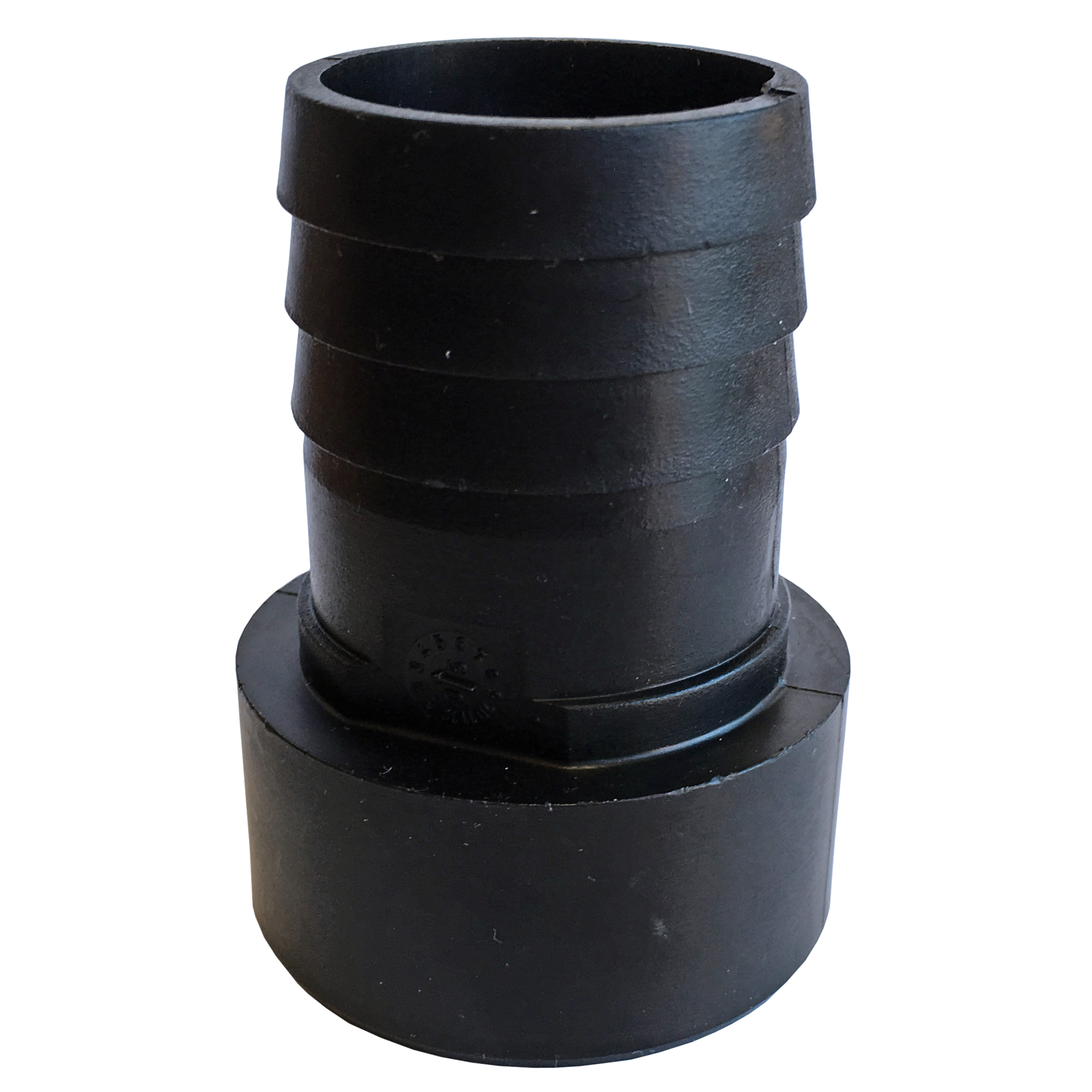 Schwarzer Schlauchübergangsstutzen d=50 x 38 mm für Schwimmbadschlauch, schräg von vorne