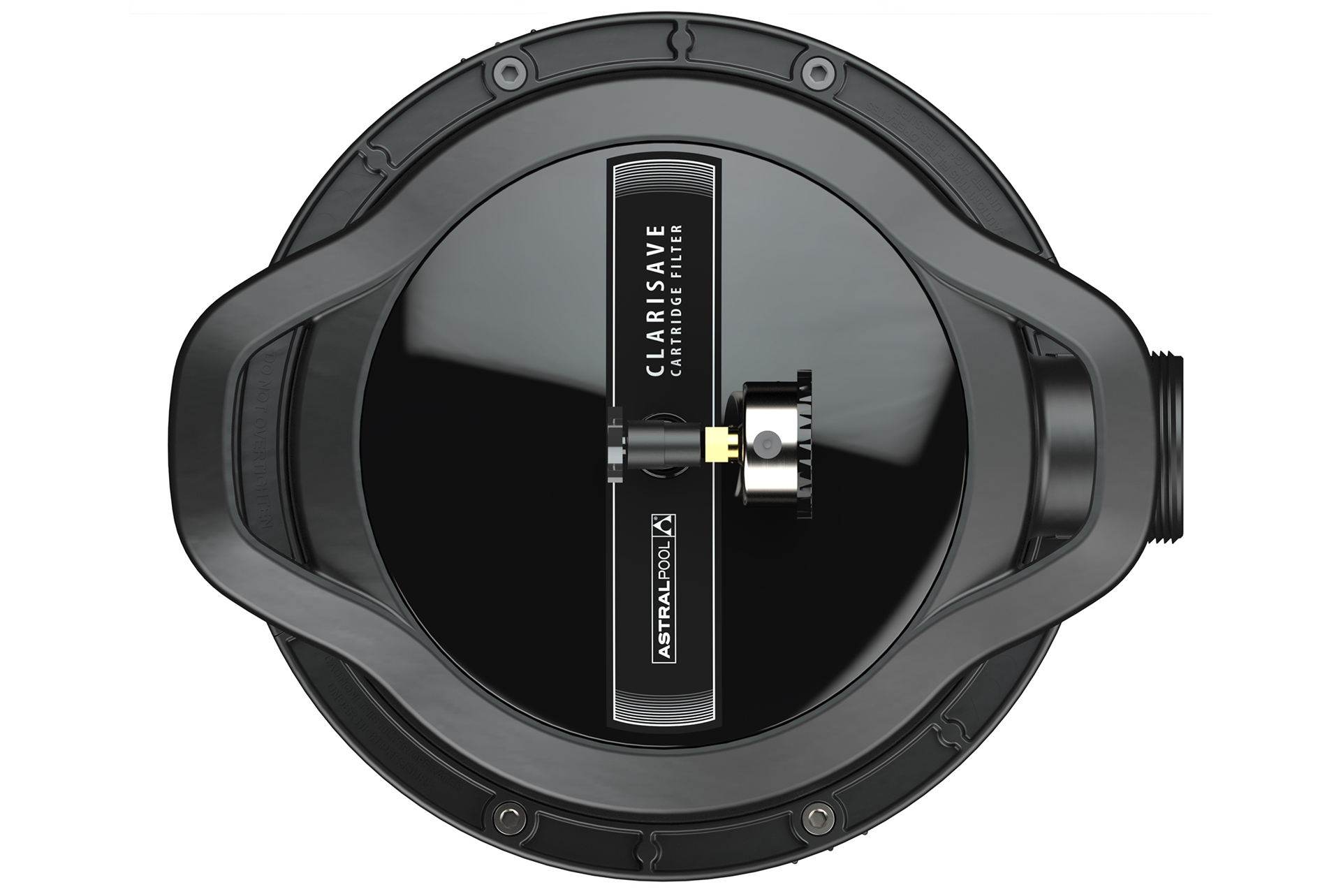 ClariSave Kartuschenfilter, Aufsicht auf den schwarzen Deckel mit Manometer und Markenlogo