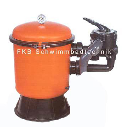 Filterkessel Classic mit orangefarbenem Behälter, schwarzem 6-Wegeventil und Manometer, Filterdurchmesser 350 mm