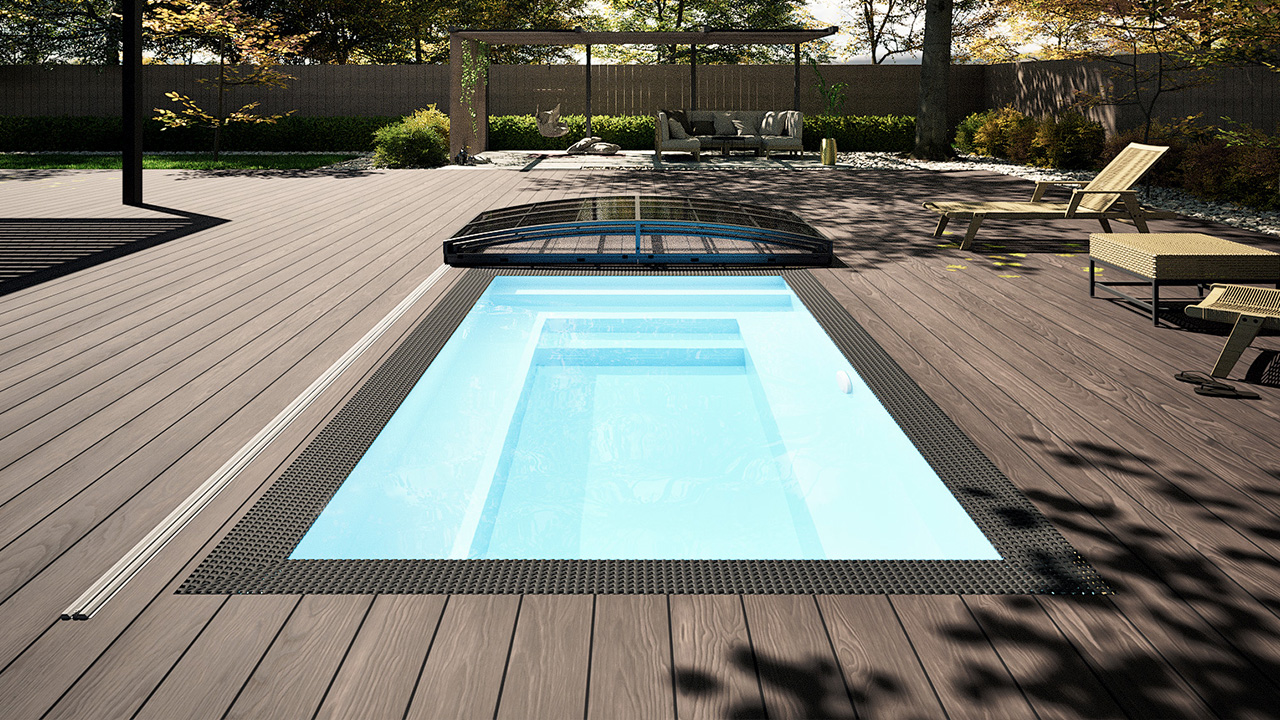 Detailaufnahme des Albixon PP Pool Mini Qbig in Weiß (2,25 x 3,75 m) mit Sydney Poolüberdachung