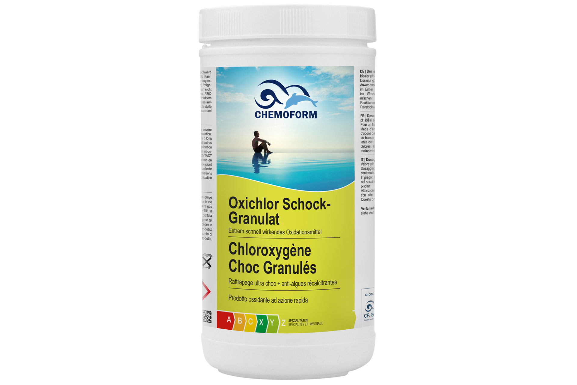 Chemoform Oxichlor Schock Granulat 1kg, weißer Eimer mit Produktetikett