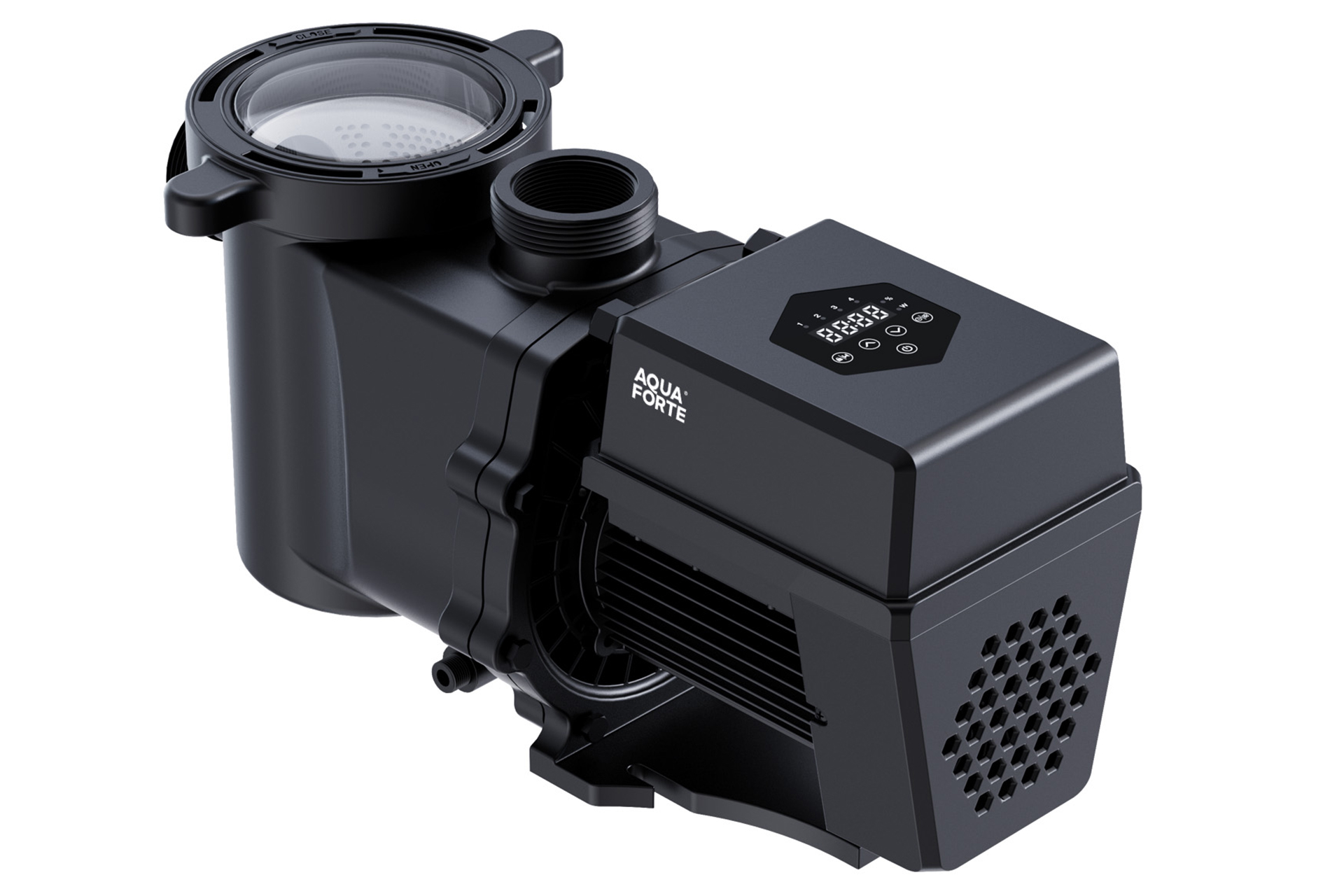 Zodiac InverGreen Eco IVS Poolpumpe, schwarz, mit transparentem Vorfilterdeckel und digitalem Display