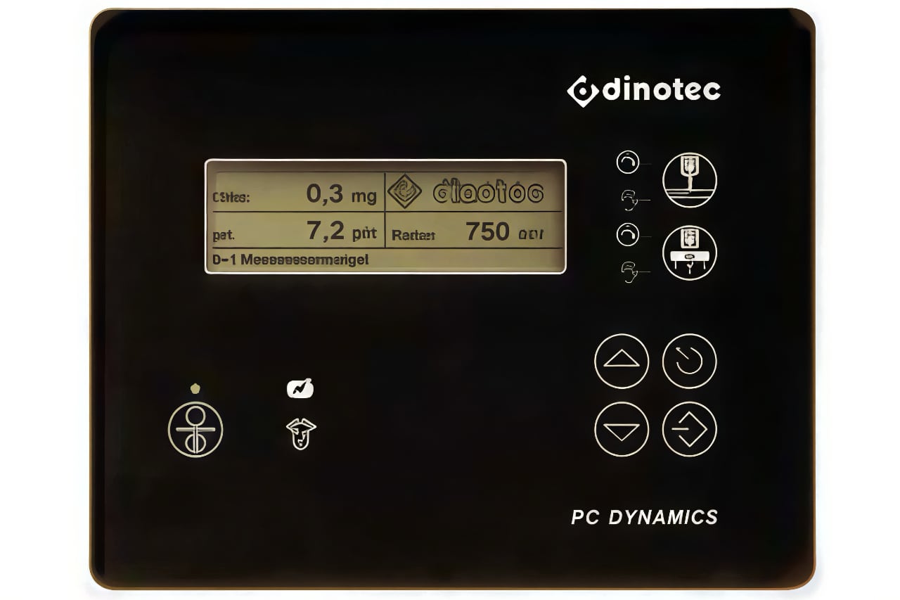 PC DYNAMICS Mess- und Regelgerät von Dinotec, schwarzes Gehäuse mit Display und Bedientasten