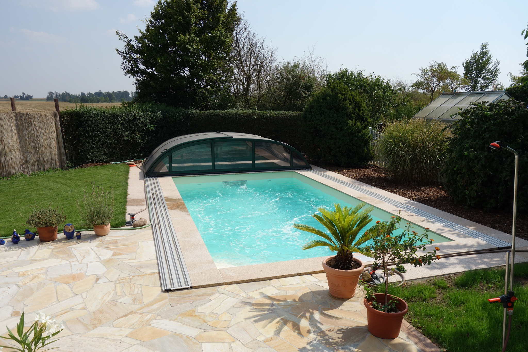 Pool 3,25x6x1,5m mit Strömungsturbine und Überdachung