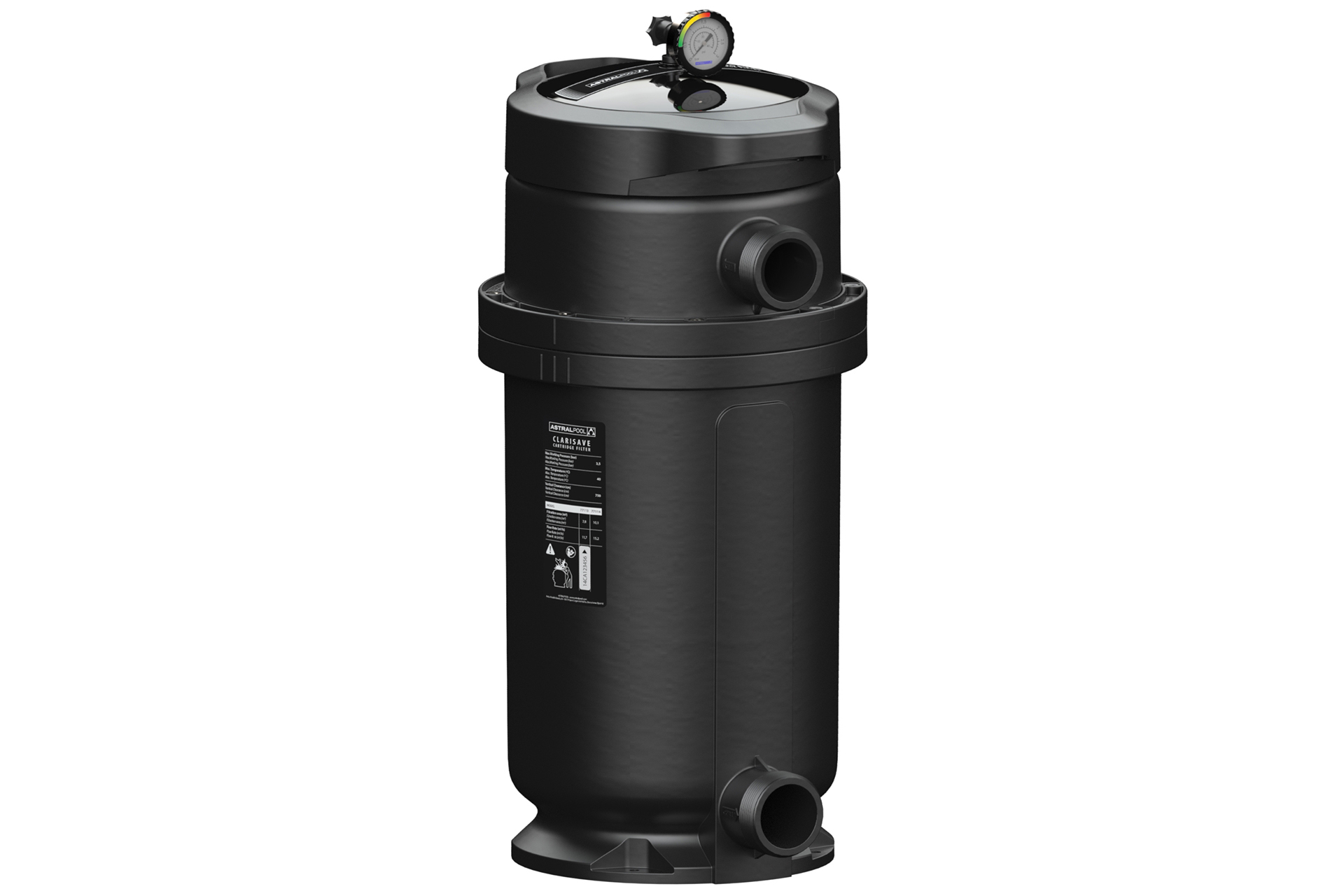 ClariSave Kartuschenfilter, kompakte Poolfilteranlage in Schwarz mit Manometer, Vorderansicht