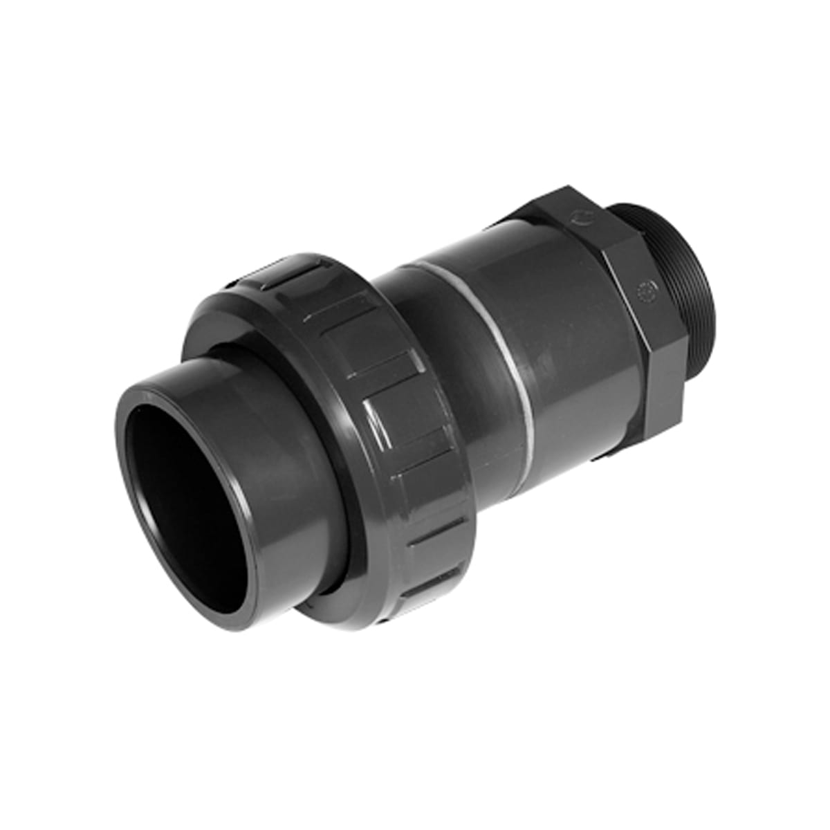 Verschraubung überlang PVC grau Klebemuffe d/Aussengewinde 90-3' EPDM
