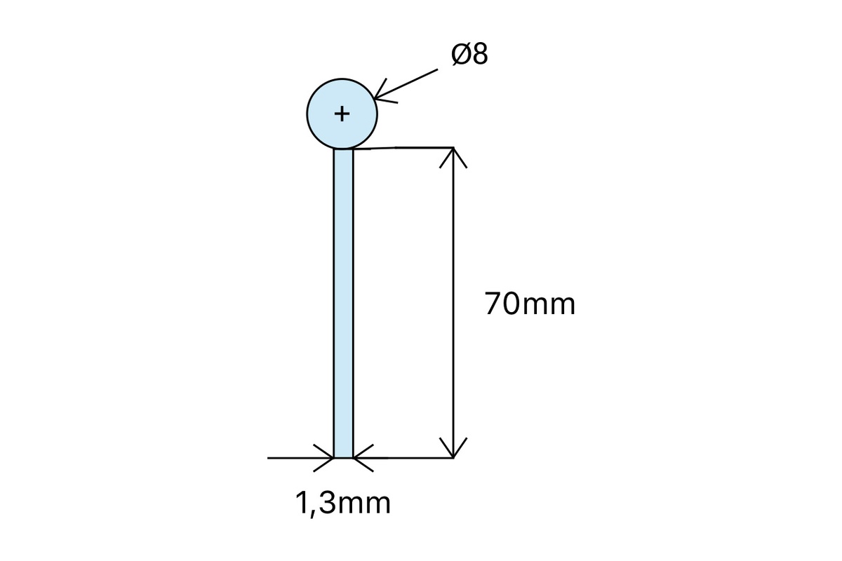Technische Zeichnung der Albixon Gummidichtung 70 mm, Durchmesser 8 mm, Steg 1,3 mm und Länge 70 mm