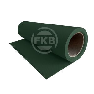 Aufgerollte dunkelgrüne Teichfolie WTB145 mit 1,45mm Stärke, teilweise ausgerollt, auf weißem Hintergrund.
