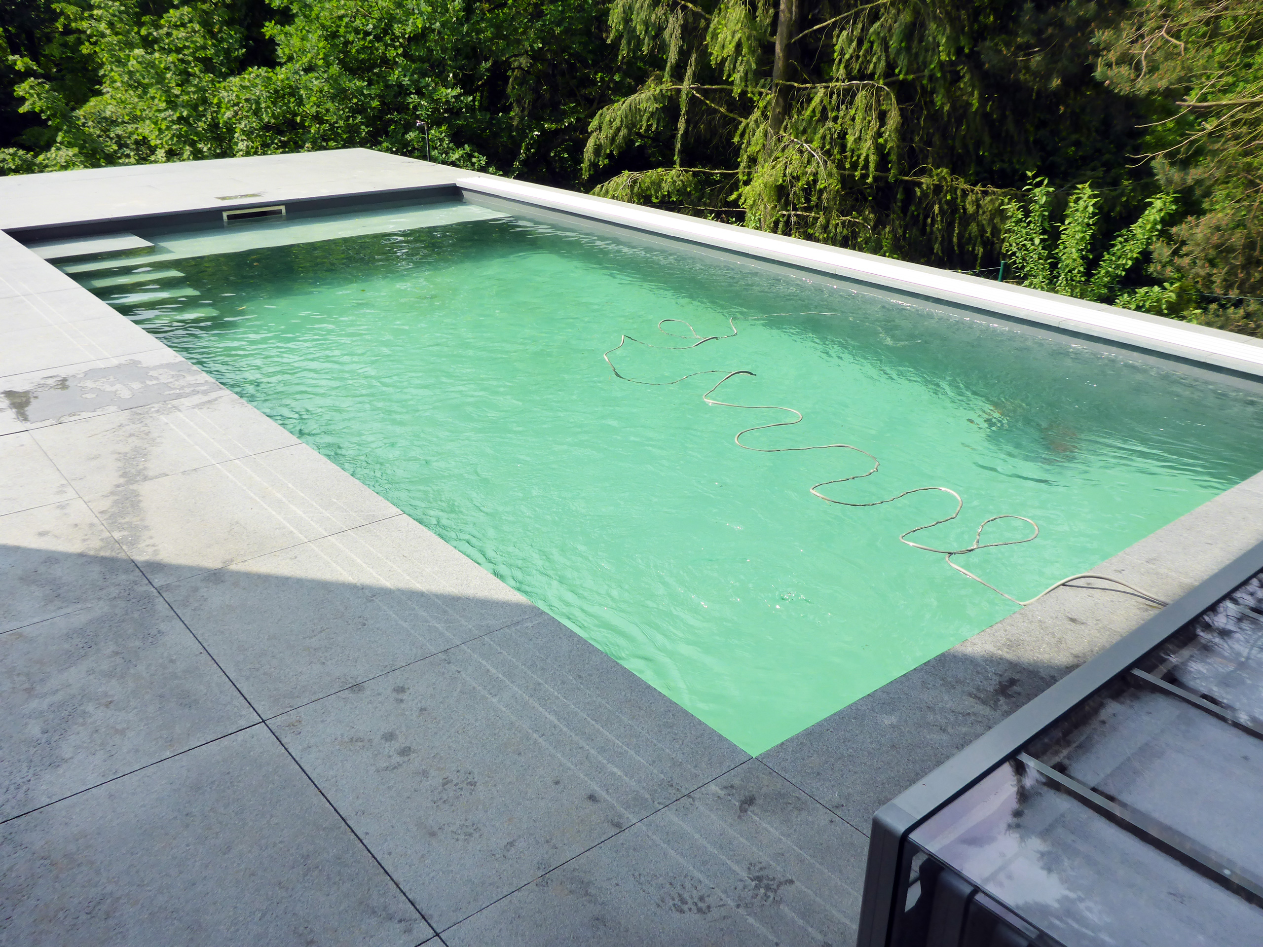 Schwimmbad 4x8x1,5m mit Ecktreppe, Podest und Pool-Überdachung Aquacomet Horizont