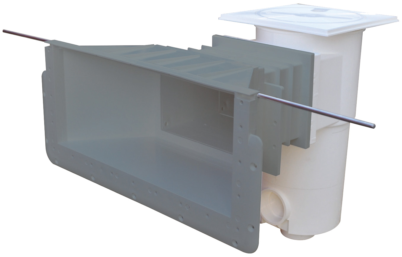 Aquareva Überlaufskimmer SL119 mit großer Saugöffnung, in Grau, von schräg oben